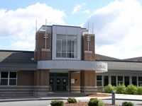 Nashoba Regional High School entrance - and school building to its right and left