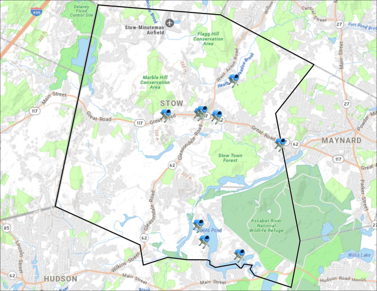 A Map of Sand Barrel Locations in Stow, MA
