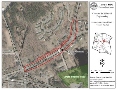Locus map of sidewalks proposed for Crescent Street