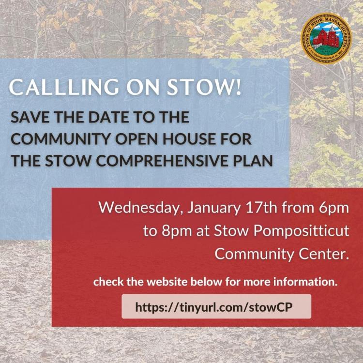 Comprehensive Plan Open House at the Community Center on January 17th from 6- 8pm. Drop in any time!